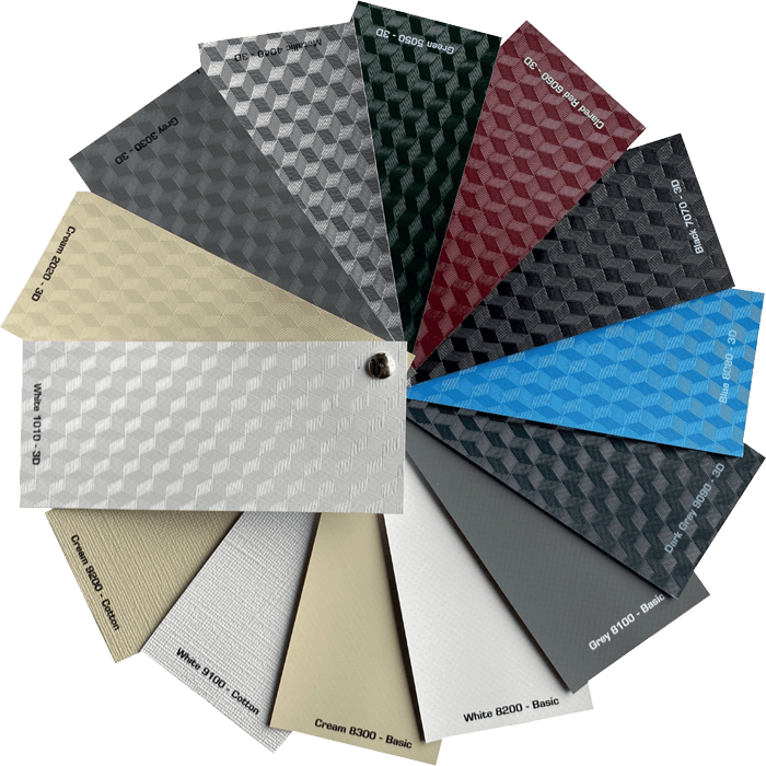 PVC fabric samples arranged in a circle