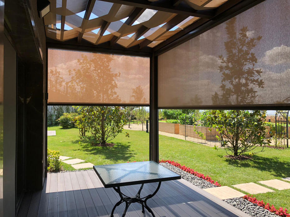 roof and siding shade system with see-through fabric