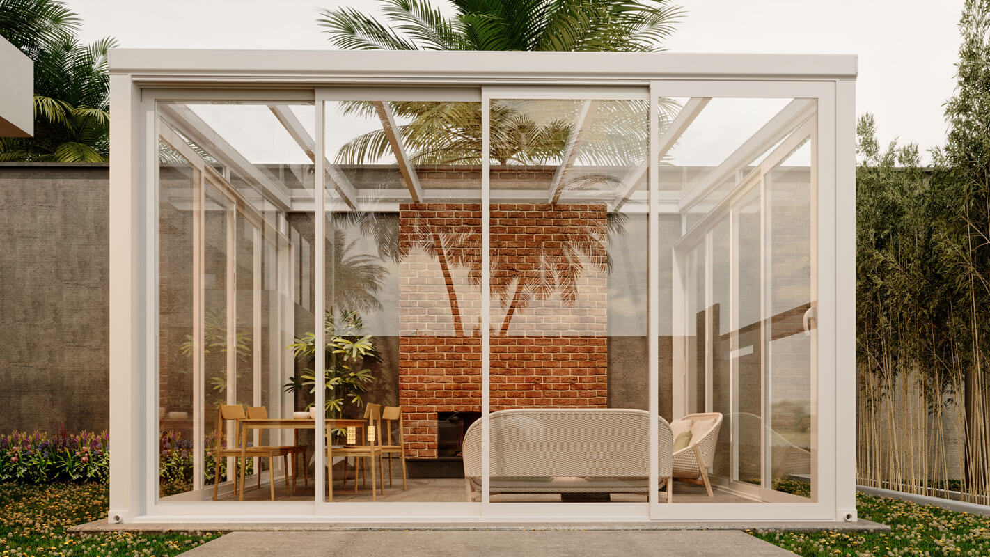 sliding door glass system on pergola