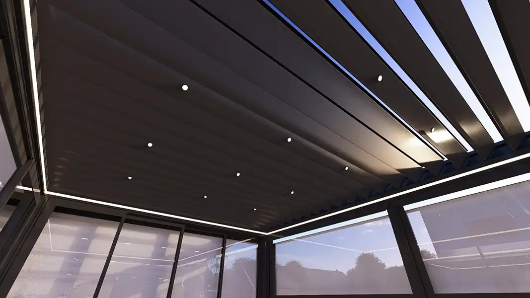 LED puck lights built into roof panels for added visibility at night