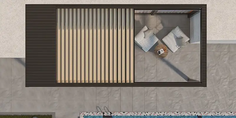 overhead 3D model of SkyNet pergola system