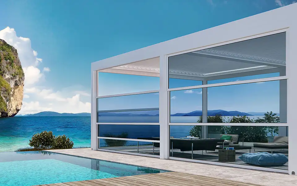 horizontal sliding Verlass glass system offering clear views of the ocean